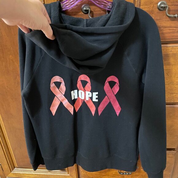BREAST CANCER AWARENESS Women's Size Medium Black Track Jacket Hope Ribbon Pink - Picture 1 of 13